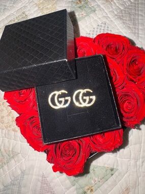 Gold Tone Crystal Double G Inspired Stud Earrings Designer Style BNWT